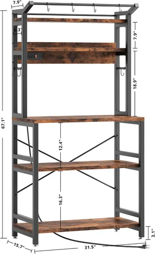 Vista 3 de IRONCK Estante para panaderos con toma de corriente, soporte para microondas con almacenamiento, barra de café con 9 ganchos, gran capacidad