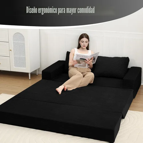 Vista 5 de COMAX Sofá Cama Convertible Queen, Sofá de Piso Plegable de Pana Sofá Cama Extraíble Futón Sleeper con Almohadas, Sofá Plegable Sin Huesos Cómodo