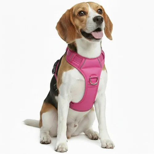 Vista 18 de Arnés sin tirones para perro, con 2 clips para correa, chaleco Oxford reflectante ajustable para mascotas con asa de fácil control para perros Negro