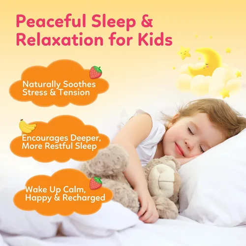 Vista 4 de Gomitas de glicinato de magnesio para niños, con L-teanina, Ashwagandha, vitamina D3 K2, magnesio para niños, para dormir, calma, muscular