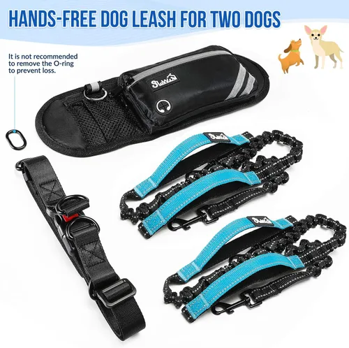 Vista 7 de AUTOWT Correa para perro manos libres con bolsa extraíble con cremallera, correas elásticas que absorben los golpes, doble asa y costuras