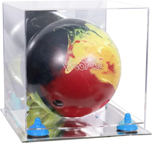 Vista 88 de Better Display Cases Acrylic Bowling Ball Display Case with Mirror Case, Yellow Risers and Clear Base (B33/A028)