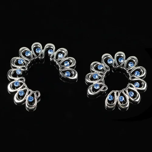 Vista 3 de CrazyPiercing 1 par de anillos de pezón falsos de acero quirúrgico con cristales falsos tribales de cristal sintético azul, Acero inoxidable