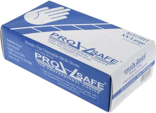 Vista 2 de Guantes industriales de nitrilo azul claro de 5 mil, sin polvo, caja de 100