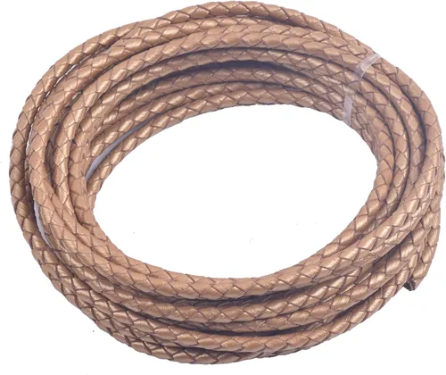 Vista 63 de 2 yardas 8.0mm Cordón redondo de cuero trenzado auténtico marrón antiguo para corbata de bolo
