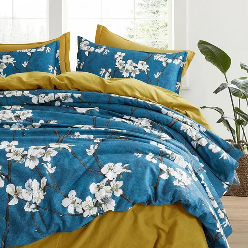 Vista 6 de Eikei Funda de edredón floral con flor de almendro, estilo chinoiserie, árboles en flor, vides y ramas, juego de ropa de cama de algodón de fibra
