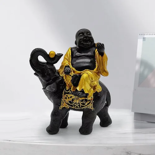 Vista 3 de Estatua de Buda de resina Elefante Escultura de Buda coleccionable para decoración de mesa de escritorio del hogar, B