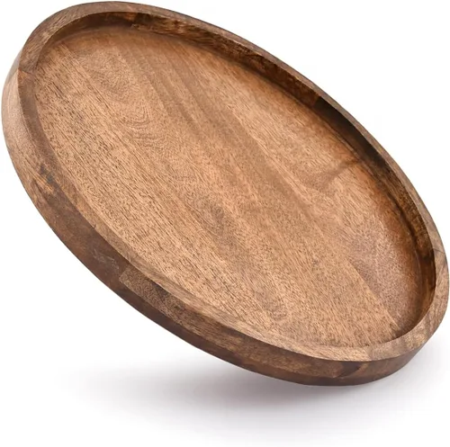 Vista 2 de EDHAS Bandeja Portavelas Decorativa Redonda de Madera para Centros de Mesa para Mesas de Café, Decoraciones Modernas para el Hogar Estilo Granja