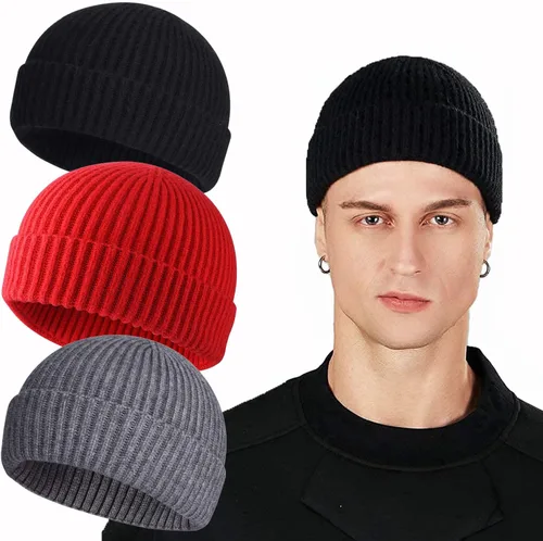 Vista 22 de ROYBENS Swag Wool Knit Cuff Short Fisherman Beanie for Men Women Winter Hat 1 albaricoque