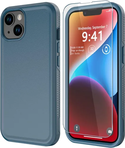 Vista 21 de Diverbox Funda para iPhone 14 [a prueba de golpes] [a prueba de caídas] [protector de pantalla de vidrio templado], funda de protección resistente