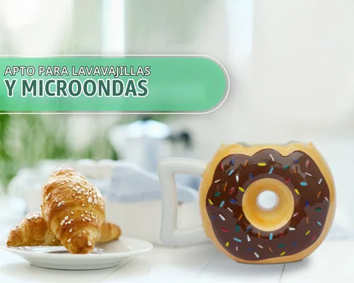 Vista 5 de Taza para café Comfify con bonito y divertido diseño de Dona, viene con frase en inglés «Mmmmm... Donuts», apta para microondas y lavavajillas Marrón
