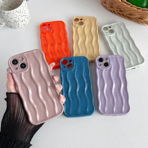 Vista 2 de Caseative Funda para iPhone 13, azul Patrón de ondulación de agua Marco de onda rizada suave