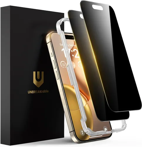 Vista 11 de UNBREAKcable Protector de pantalla de privacidad para iPhone 15, cobertura completa, vidrio templado inastillable [borde a borde]