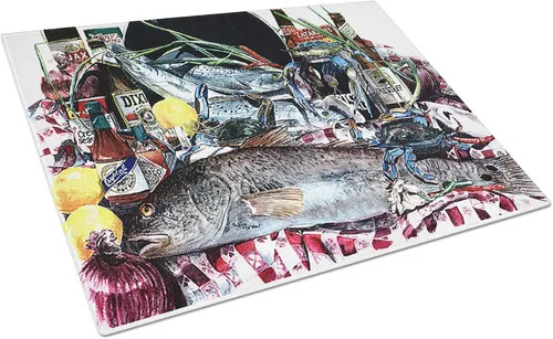 Vista 27 de Caroline's Treasures 1002LCB Barq's, Crabs and Spices Tabla de cortar de vidrio grande decorativa de vidrio templado Tabla de cortar y servir
