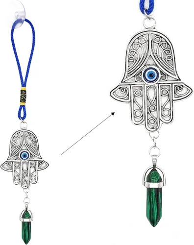 Vista 8 de LUCKBOOSTIUM Silver Ornate Hamsa Hand Jeweled Keychain - Evil Eye Protection, Hanging Gemstone - Good Luck Charms 1.8"x9