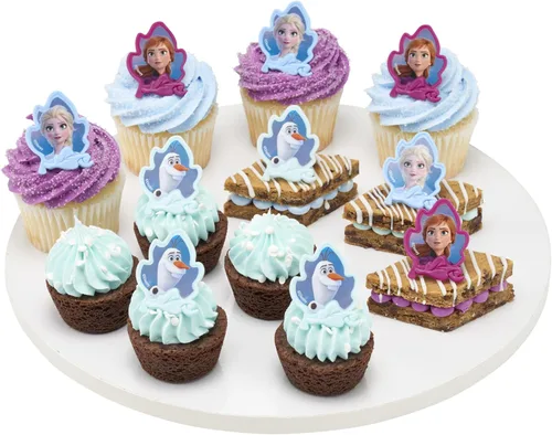 Vista 9 de DecoPac Anillos Frozen II, decoraciones de cupcakes con Elsa, Anna y Olaf para celebraciones de cumpleaños y Navidad, paquete de 24