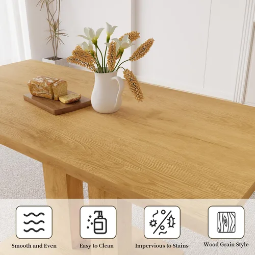Vista 3 de HIPIHOM Mesa de comedor moderna de 46 pulgadas, mesa de cocina rectangular con acabado de roble, mesa de comedor compacta para 4, construcción
