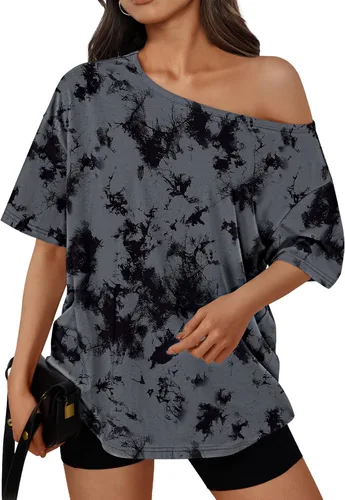 Vista 21 de Trendy Queen Camisetas de verano de gran tamaño con hombros descubiertos Negro