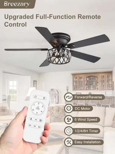 Vista 13 de Ventiladores de techo de montaje empotrado de 52 pulgadas con luces y control remoto, 5 aspas de doble cara, motor CC reversible de 6 velocidades
