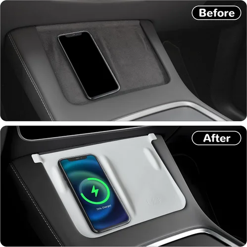 Vista 2 de Tinlucys Alfombrilla de carga inalámbrica para consola central diseñada para Tesla Model 3/Y 2021-2024, accesorios interiores de consola central