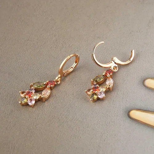 Vista 4 de HZMAN Crystal Flower Earring for Women Girls 14K Rose Gold Plated Hypoallergenic Dangle Drop Earrings Dainty Party Wedding Cubic Zirconia Earrings