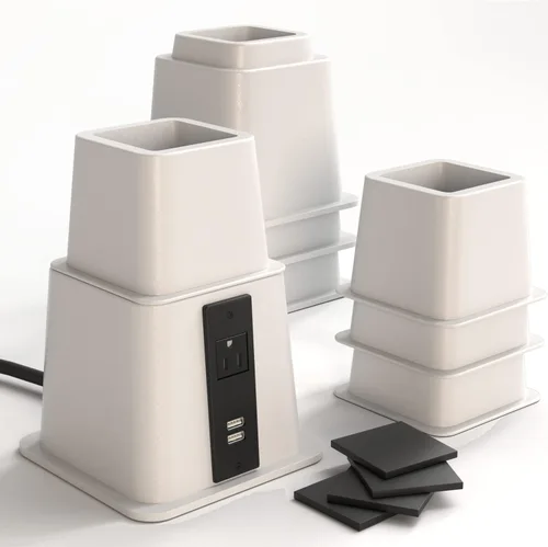 Vista 12 de Home Intuition Elevadores de cama ajustables resistentes de 3, 5 u 8 pulgadas, paquete de 4 unidades (gris con USB)