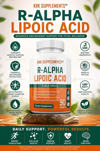 Vista 2 de KRK SUPPLEMENTS 3 Botellas R-ALA R-Alfa Ácido Lipoico 200mg 270 Cápsulas Totales