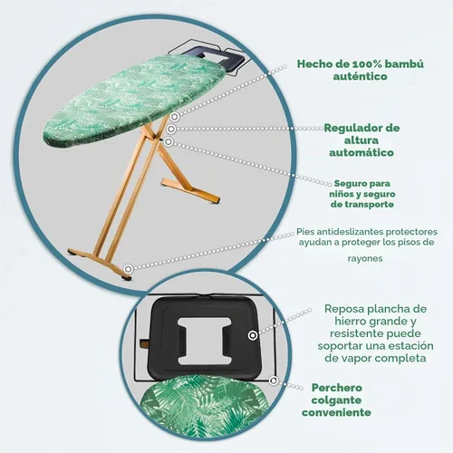 Vista 6 de Bartnelli Pro Luxury - Tabla de planchar con patas de madera de haya extra anchas de 51x19 pulgadas, con soporte para plancha de vapor de alta