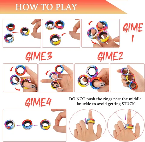 Vista 5 de Juego de 3 piezas de anillos magnéticos fidget, juguetes magnéticos fidget ideales para TDAH y ansiedad para adultos, anillos spinner fidget