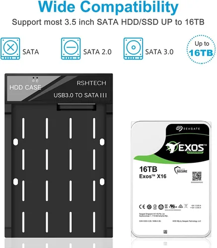 Vista 8 de RSHTECH Caja de disco duro SATA de aluminio de 3,5 pulgadas+caja de disco duro externo RSHTECH de 3,5 pulgadas USB 3.0 a SATA