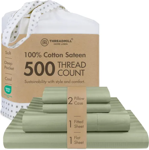 Vista 12 de Threadmill - Sábanas de algodón de lujo para hotel, tamaño King, 100% algodón, 500 hilos con bolsillo profundo, ajuste cómodo, suaves y frescas