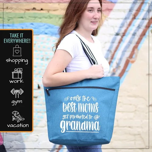 Vista 3 de Brooke & Jess Designs Bolso de mano para la abuela – Bolso de lona resistente con cremallera y bolsillo interior para la abuela para uso diario Teal