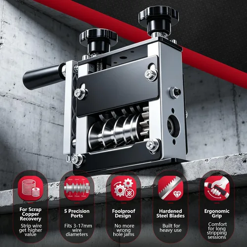 Vista 3 de Máquina peladora de cables, herramienta manual de alta resistencia para recuperación de cobre de chatarra, pelador de cables de varios agujeros