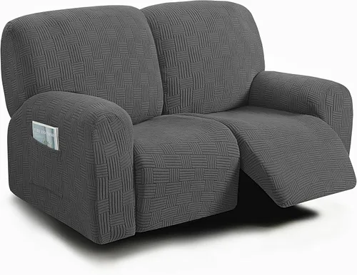 Vista 32 de ULTICOR - Juego de 8 fundas para sofá reclinable de jacquard, fundas elásticas para sofá reclinable para 3 cojines, gruesas, suaves, lavables