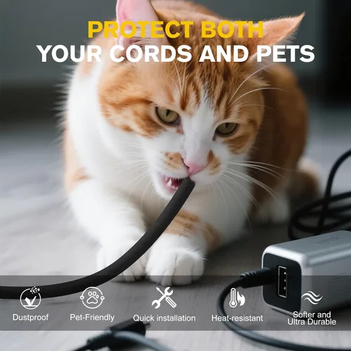 Vista 2 de Protectores de cables contra mascotas que no mastican, ultra duradero, protector de cable para mascotas, funda flexible para cables para TV