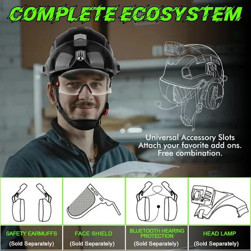 Vista 5 de GREEN DEVIL Casco de seguridad con visera tintada y transparente con ventilación Casco de construcción ABS Cascos de construcción para hombres