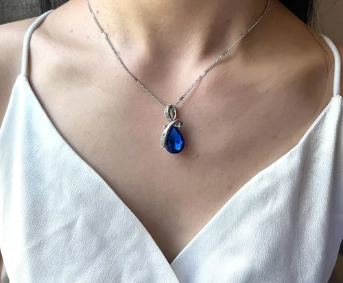 Vista 6 de Juego de 4 piezas de joyería con colgante de piedra de lágrima de cristal de piedra de lágrima para mujeres, damas, bodas, fiestas de cumpleaños
