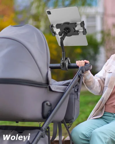 Vista 7 de Soporte para tableta de bicicleta con cuello de cisne, soporte para tableta de brazo ajustable para motocicleta, abrazadera de manillar