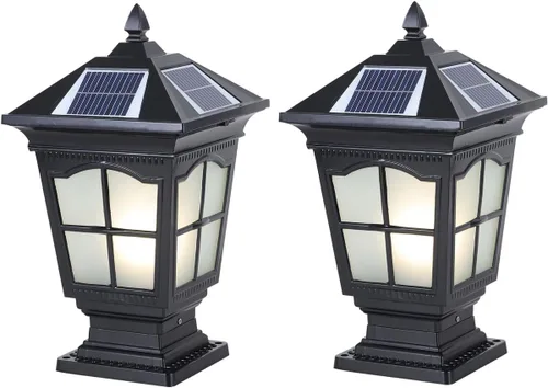 Vista 9 de Luces solares de columna para exteriores, IP65, impermeables, externas, tricolor, atenuación, luces de poste de luz de poste de aluminio para patio