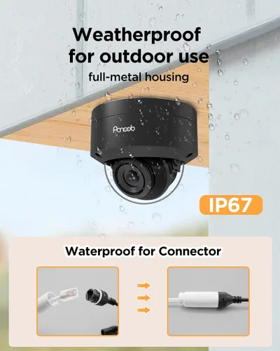 Vista 6 de Sistema de cámara de seguridad PoE, 6 cámaras domo IP PoE con cable de 5MP IK10 a prueba de vandalismo al aire libre con detección de persona, IP66