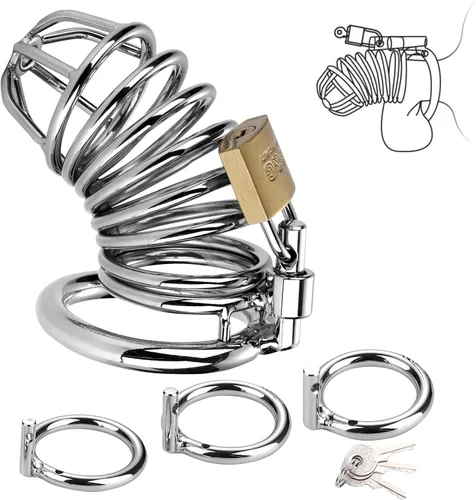 Vista 6 de Jaula para el pene con dispositivos de castidad masculina, juguete sexual con jaula de castidad cerrada, jaula de castidad de metal grande