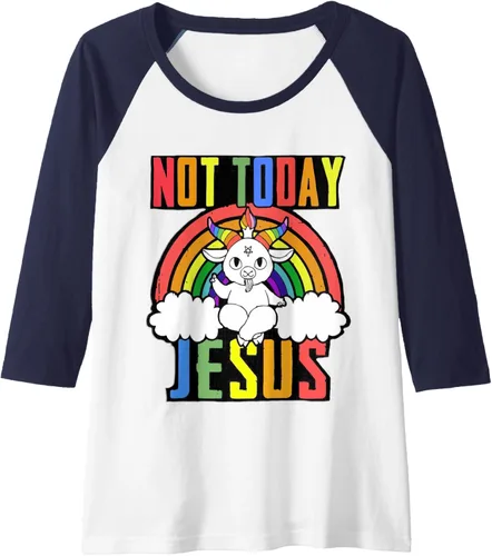 Vista 12 de Not Today Jesus - Camiseta de béisbol raglán con diseño de Baphomet LGBTQ, Negro, S