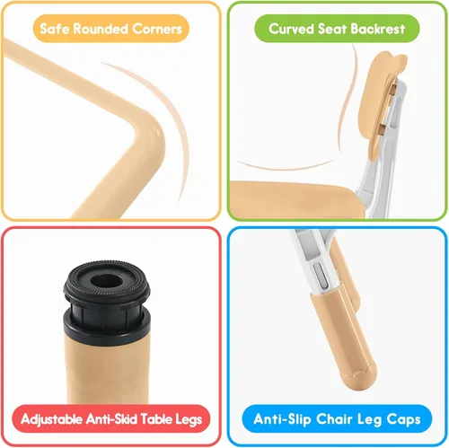 Vista 5 de Juego de mesa y silla para niños, altura ajustable, juego de mesa y silla para niños pequeños y 6 sillas con escritorio a prueba de grafiti, patas