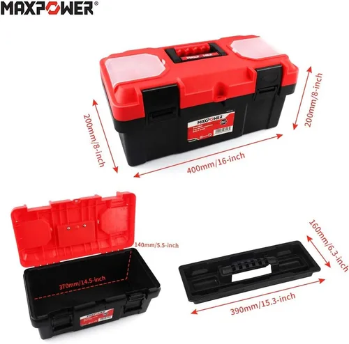 Vista 3 de MAXPOWER Caja de herramientas pequeña de 14 pulgadas y 16 pulgadas, cajas de herramientas de transporte de plástico para el hogar