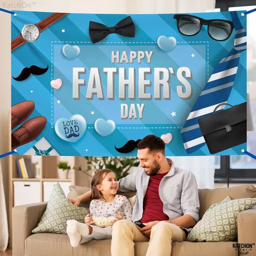 Vista 7 de KatchOn, Pancarta extragrande para el día del padre, 72 x 44 pulgadas, pancartas azules del día del padre, decoraciones del día del padre