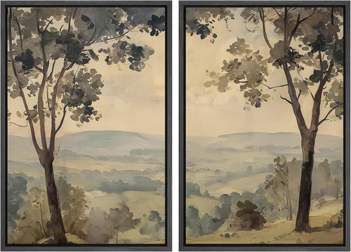 Vista 144 de MUDECOR Lienzo enmarcado para pared, bosque brumoso, reflejos, paisaje tranquilo, ilustraciones modernas, arte decorativo, bohemio, tranquilo/zen