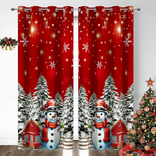 Vista 12 de Cortinas rojas de Navidad para sala de estar, juego de 2 paneles, cortinas de ventana de terciopelo rojo de 63 pulgadas de largo, cortinas