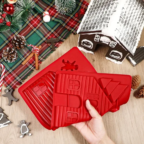 Vista 4 de Webake Bandeja de molde de casa de jengibre, moldes de silicona para hornear de Navidad, para galletas, chocolate, dulces, fondant, kit de casa