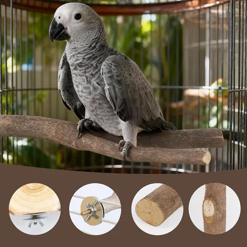 Vista 7 de Juego de 6 perchas para pájaros, perchas rectas y bifurcadas de madera de abedul natural con plataformas para periquitos, cacatúas, conures
