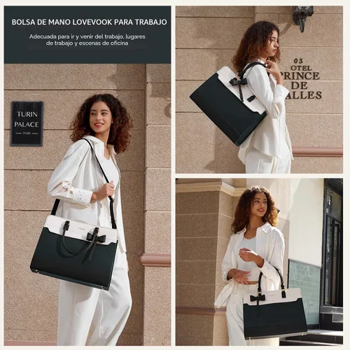 Vista 2 de LOVEVOOK Bolso para laptop de mano para mujer, bolso de trabajo de cuero, bolso de negocios impermeable para profesora, bolso de mano grande